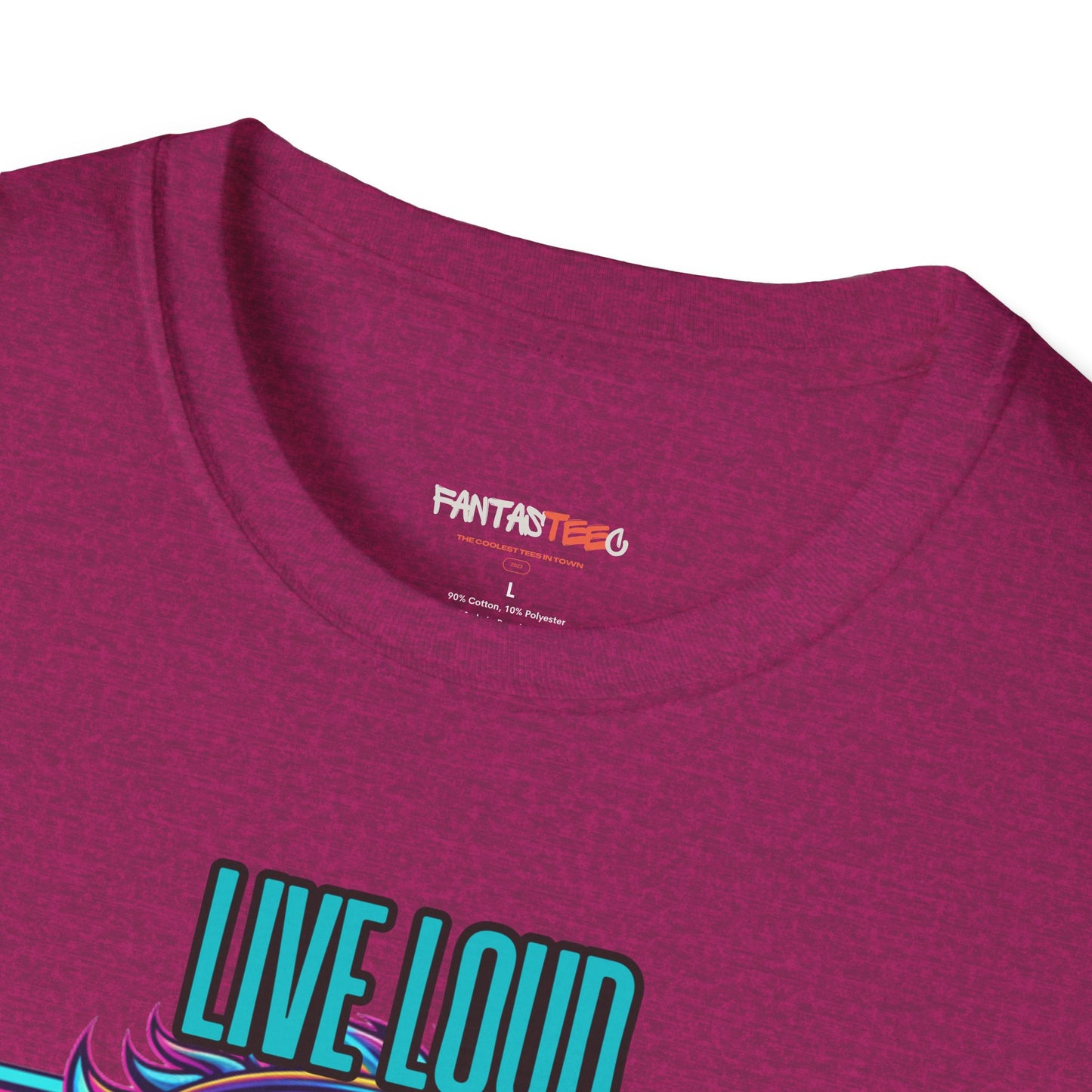 Vibrant Lion Graphic Tee | Unisex Softstyle T-Shirt with 'Live Loud Die Proud' Design, Casual Wear, Gift for Music Lovers.