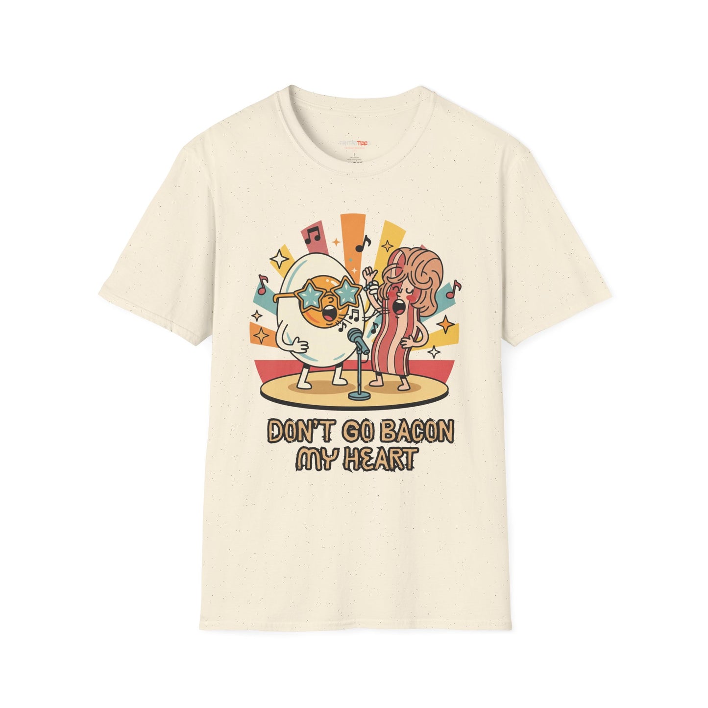 Retro Fun Unisex Softstyle T-Shirt - 'Don't Go Bacon My Heart' Design - Perfect for Food Lovers, Music Enthusiasts, and Gift Giving
