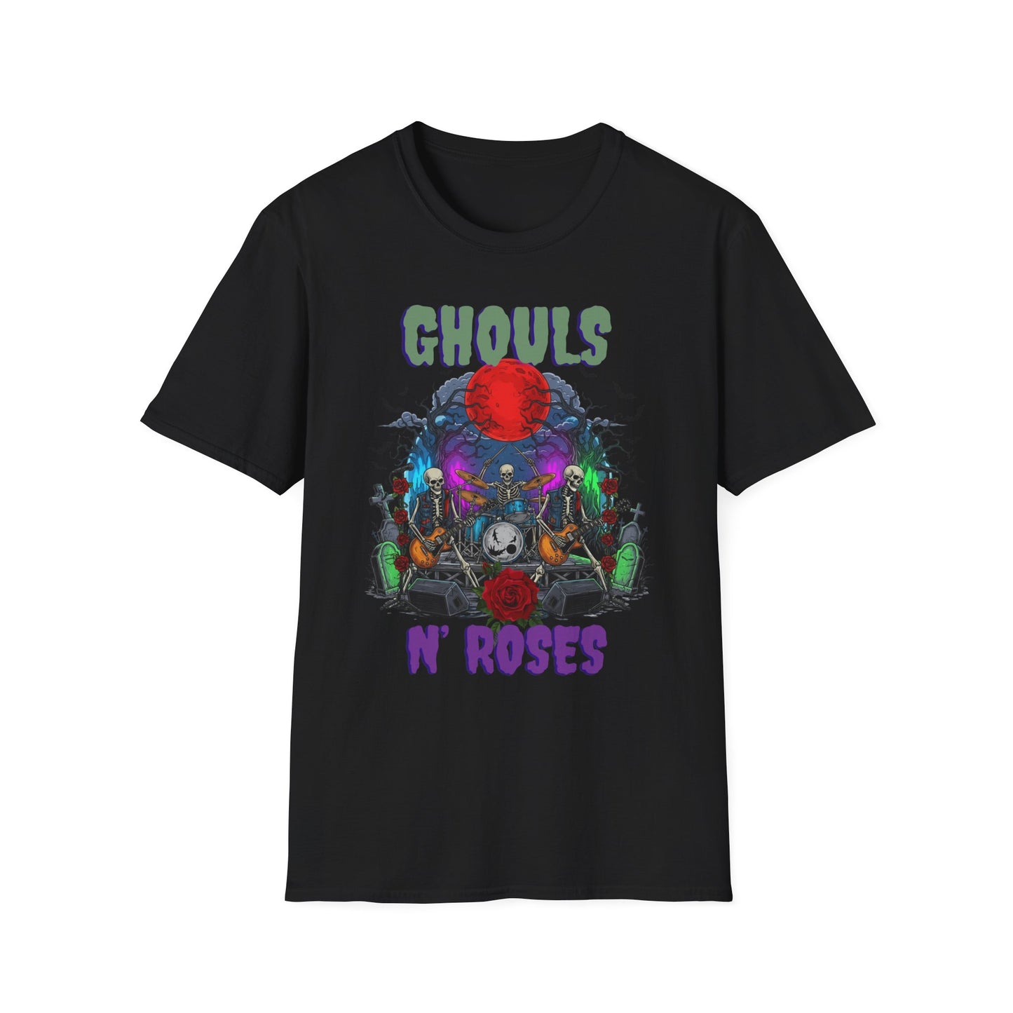 Halloween Skeleton Ghouls and Roses Band UnisexT-Shirt