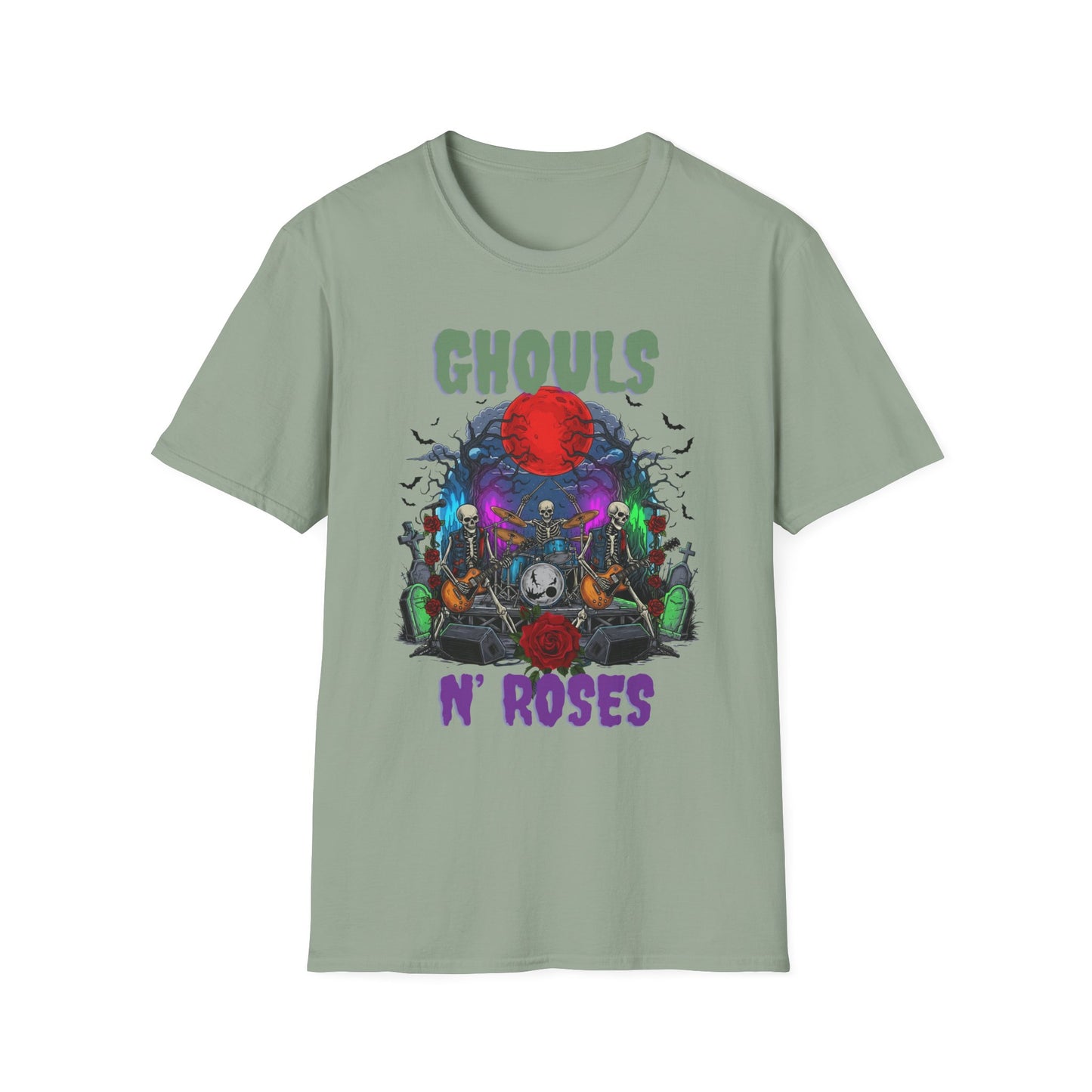 Halloween Skeleton Ghouls and Roses Band UnisexT-Shirt