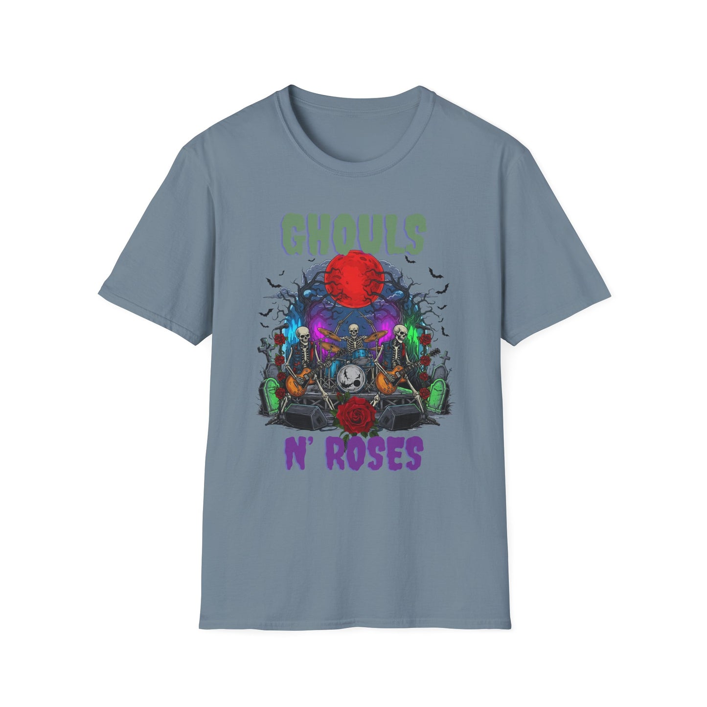 Halloween Skeleton Ghouls and Roses Band UnisexT-Shirt