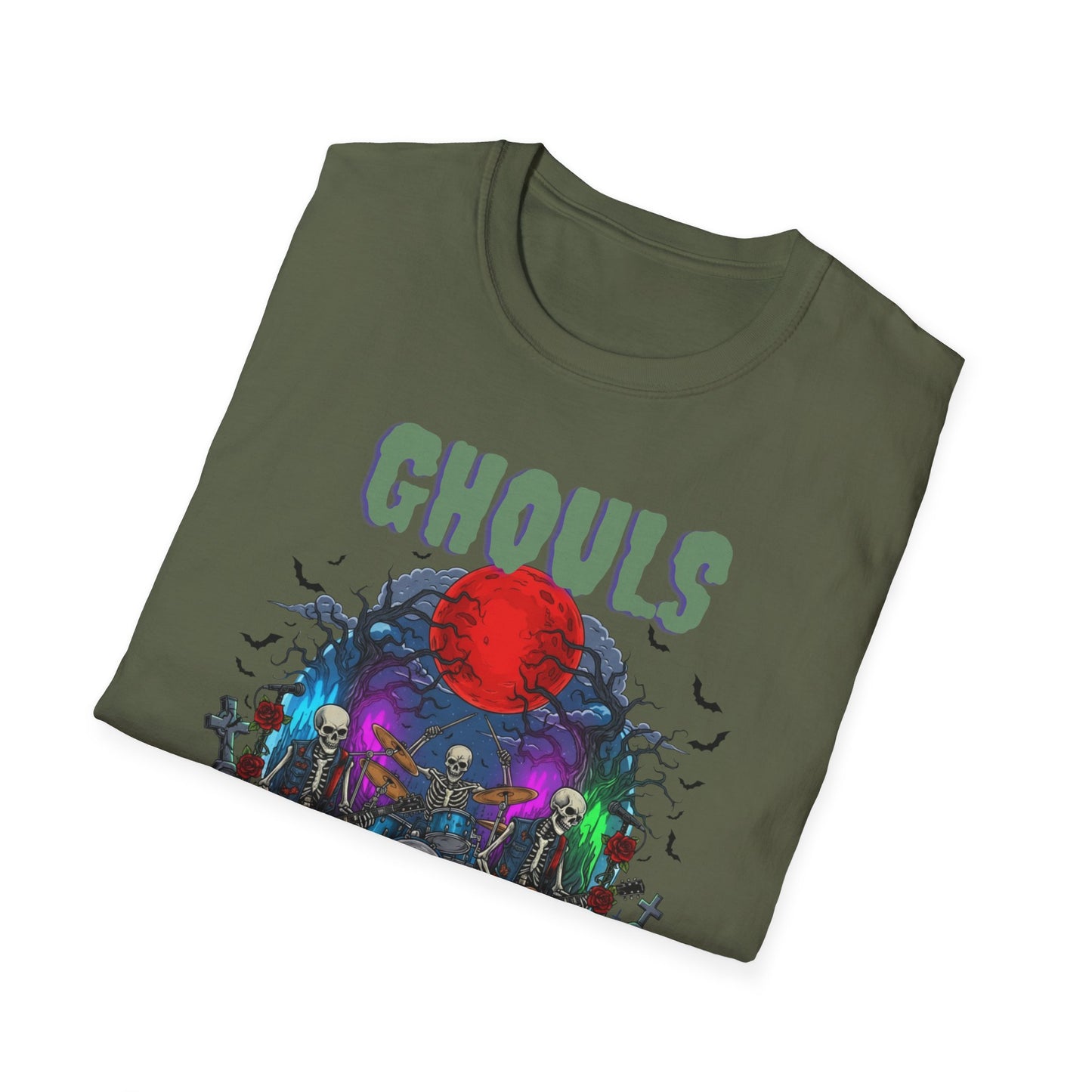 Halloween Skeleton Ghouls and Roses Band UnisexT-Shirt