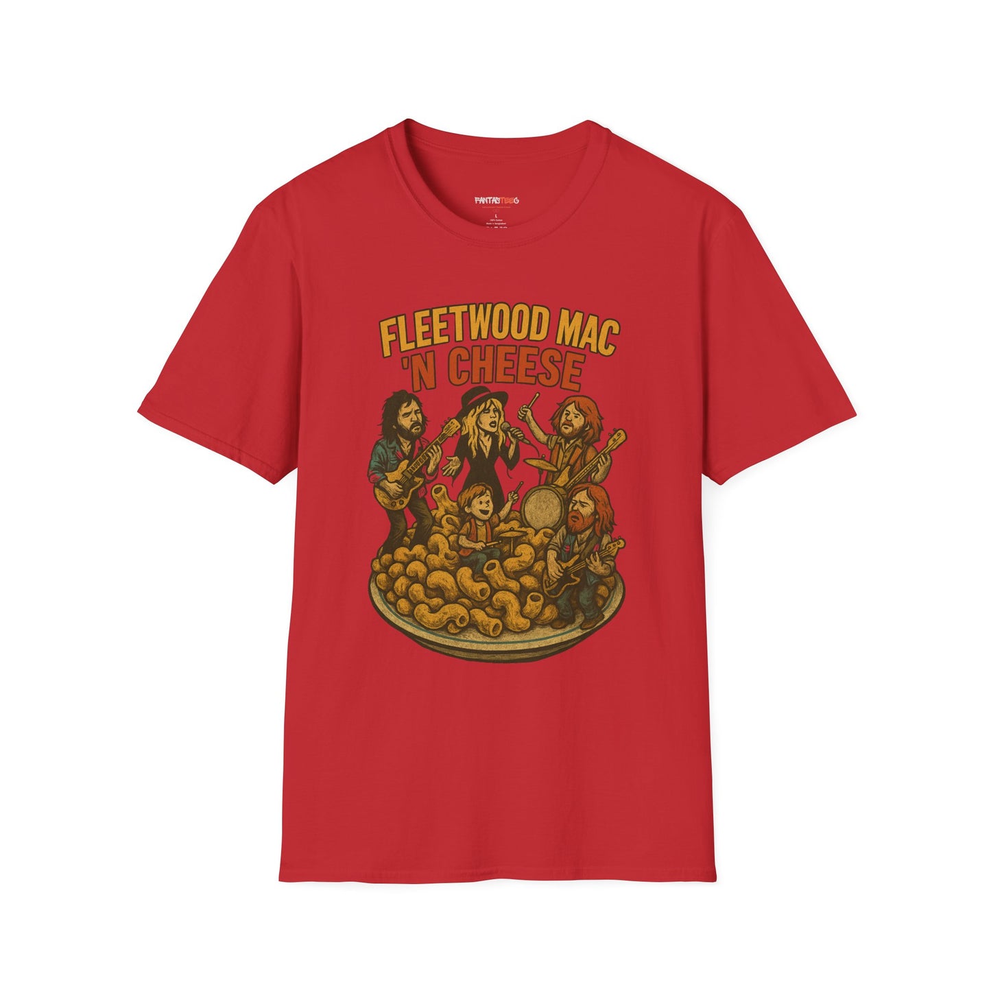 Funny Music-Themed T-Shirt, Fleetwood Mac 'n Cheese Graphic Tee, Unisex Tee for Foodies, Gift for Music Lovers, Casual Wear, Festival Shirt