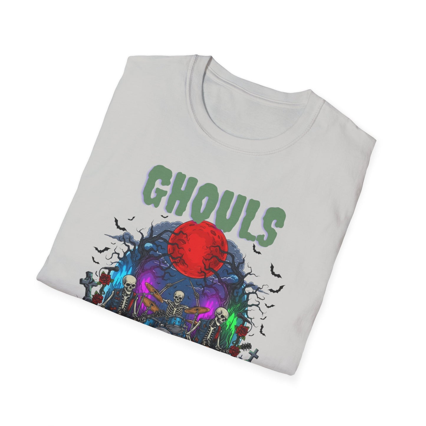 Halloween Skeleton Ghouls and Roses Band UnisexT-Shirt