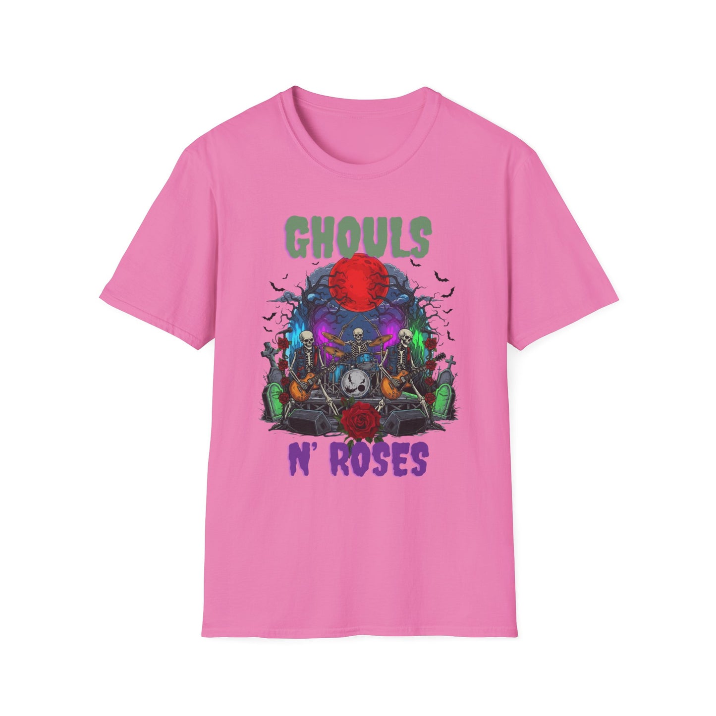 Halloween Skeleton Ghouls and Roses Band UnisexT-Shirt