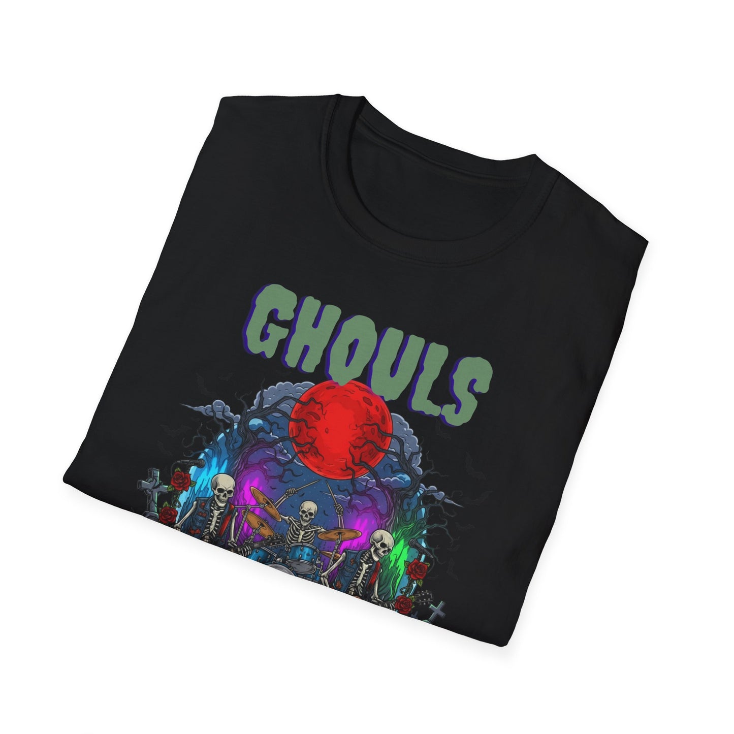 Halloween Skeleton Ghouls and Roses Band UnisexT-Shirt