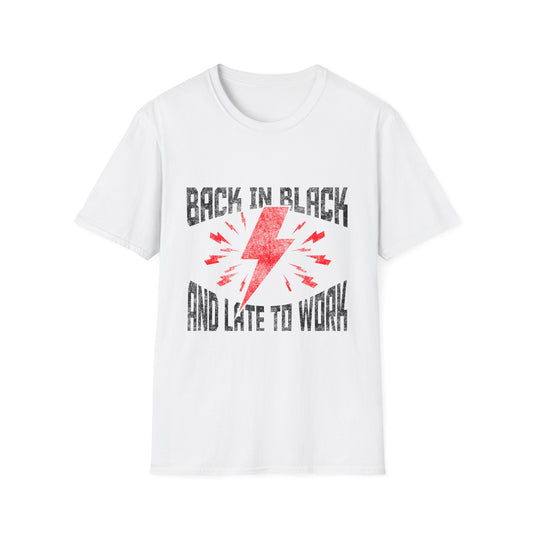Rock & Roll T-Shirt | Back in Black, Late to Work Tee, Music Lover Gift, Casual Wear, Concert Outfit, Gift for Him/Her