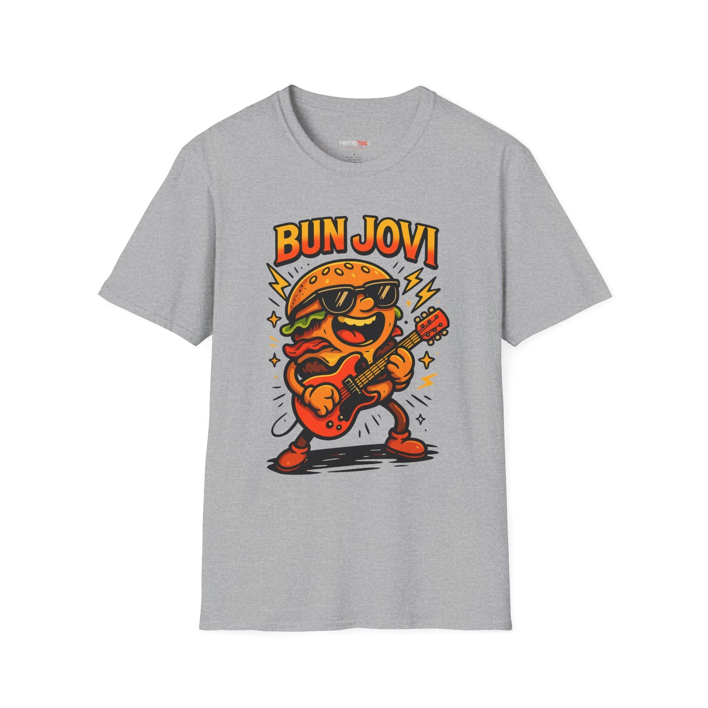 Bun Jovi Graphic Tee | Fun Unisex Softstyle T-Shirt | Music Lover Gift, Foodie Apparel, Festival Wear, Quirky Style, Concert Outfit