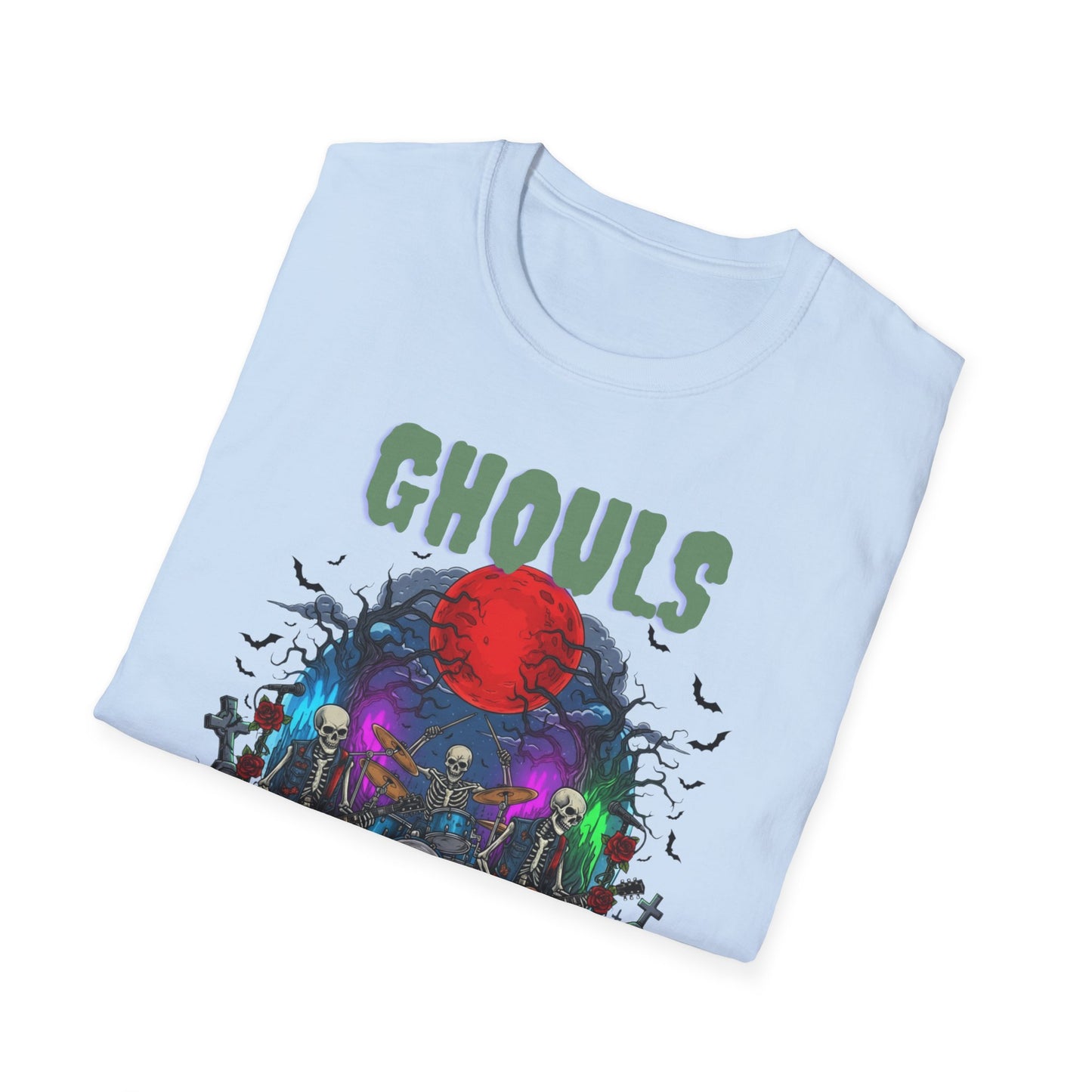 Halloween Skeleton Ghouls and Roses Band UnisexT-Shirt