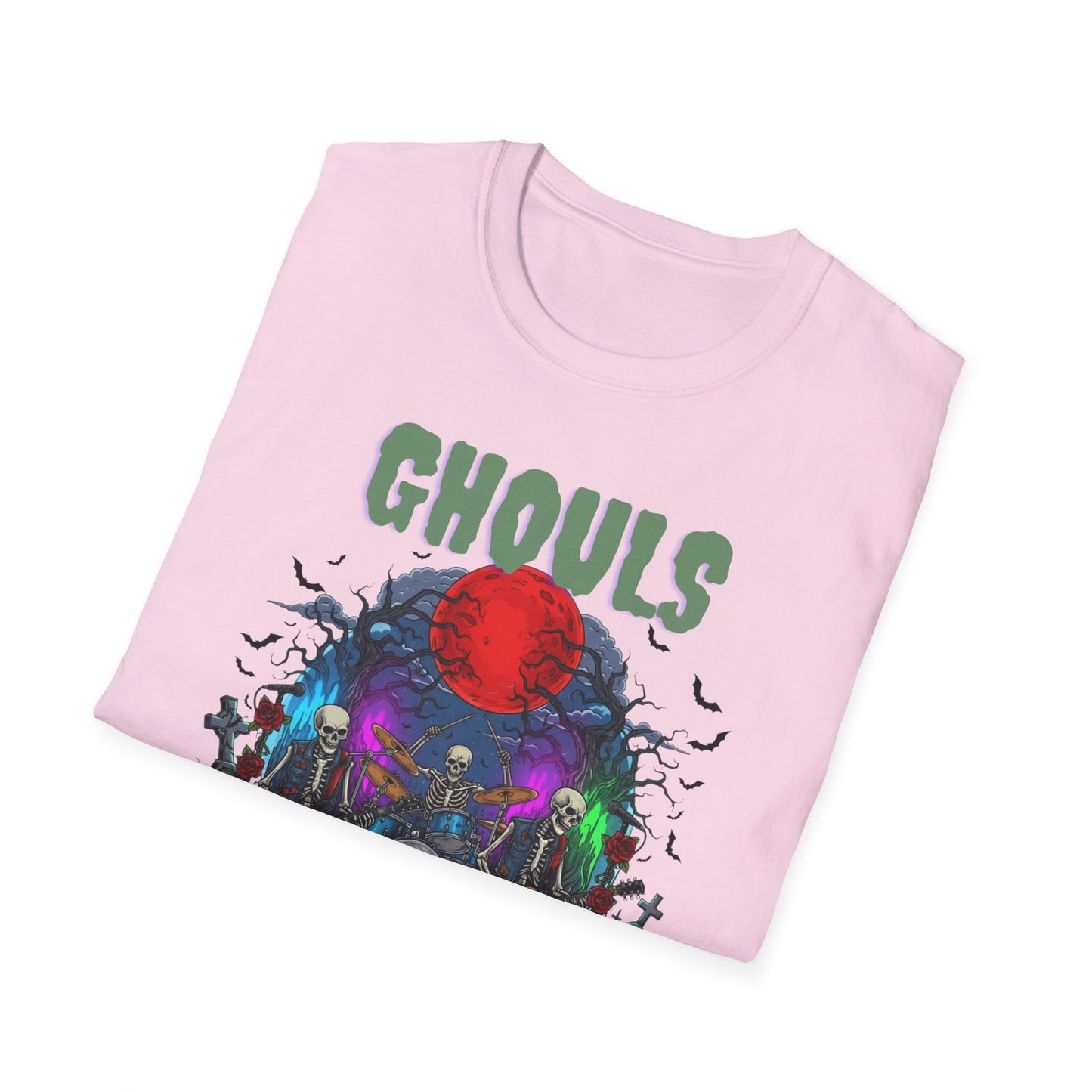 Halloween Skeleton Ghouls and Roses Band UnisexT-Shirt