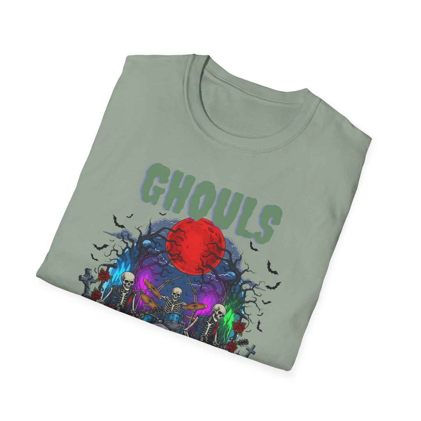 Halloween Skeleton Ghouls and Roses Band UnisexT-Shirt