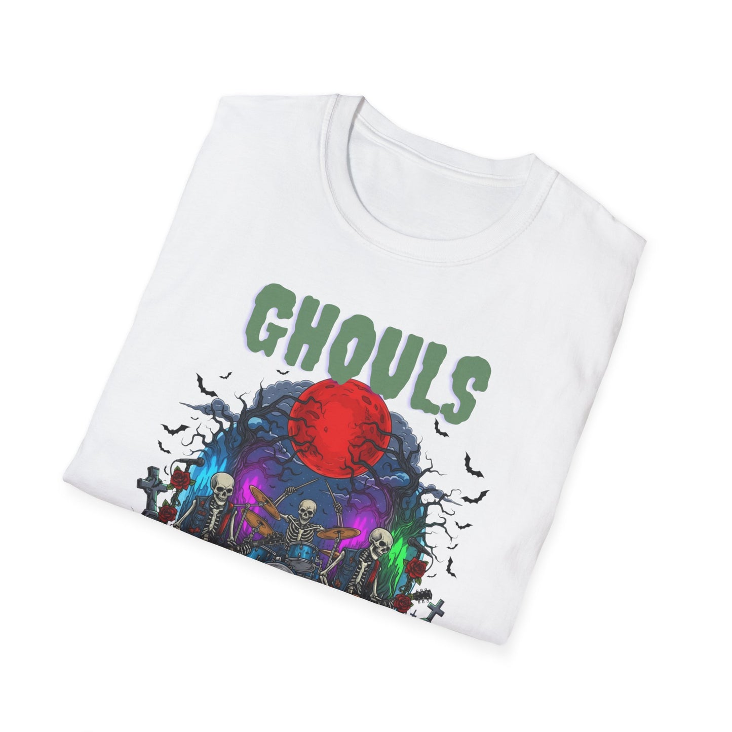 Halloween Skeleton Ghouls and Roses Band UnisexT-Shirt
