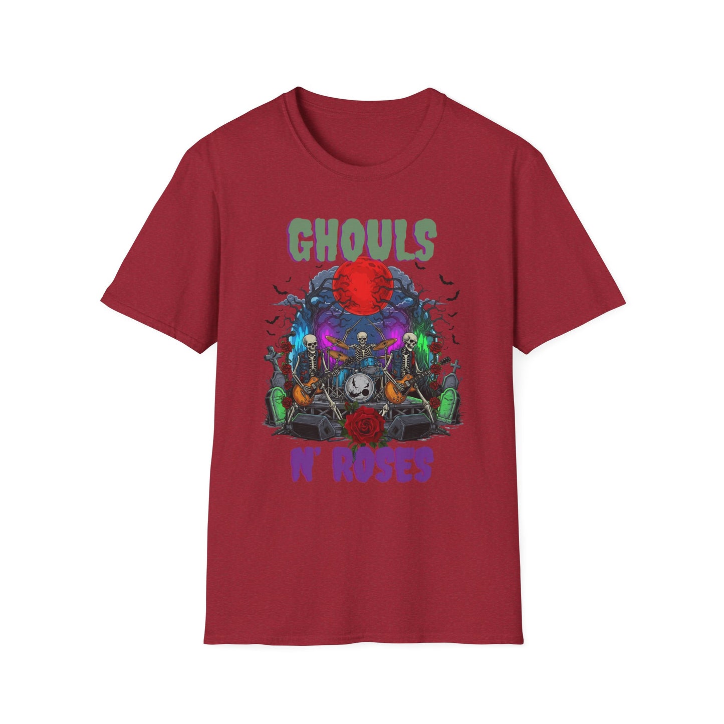 Halloween Skeleton Ghouls and Roses Band UnisexT-Shirt