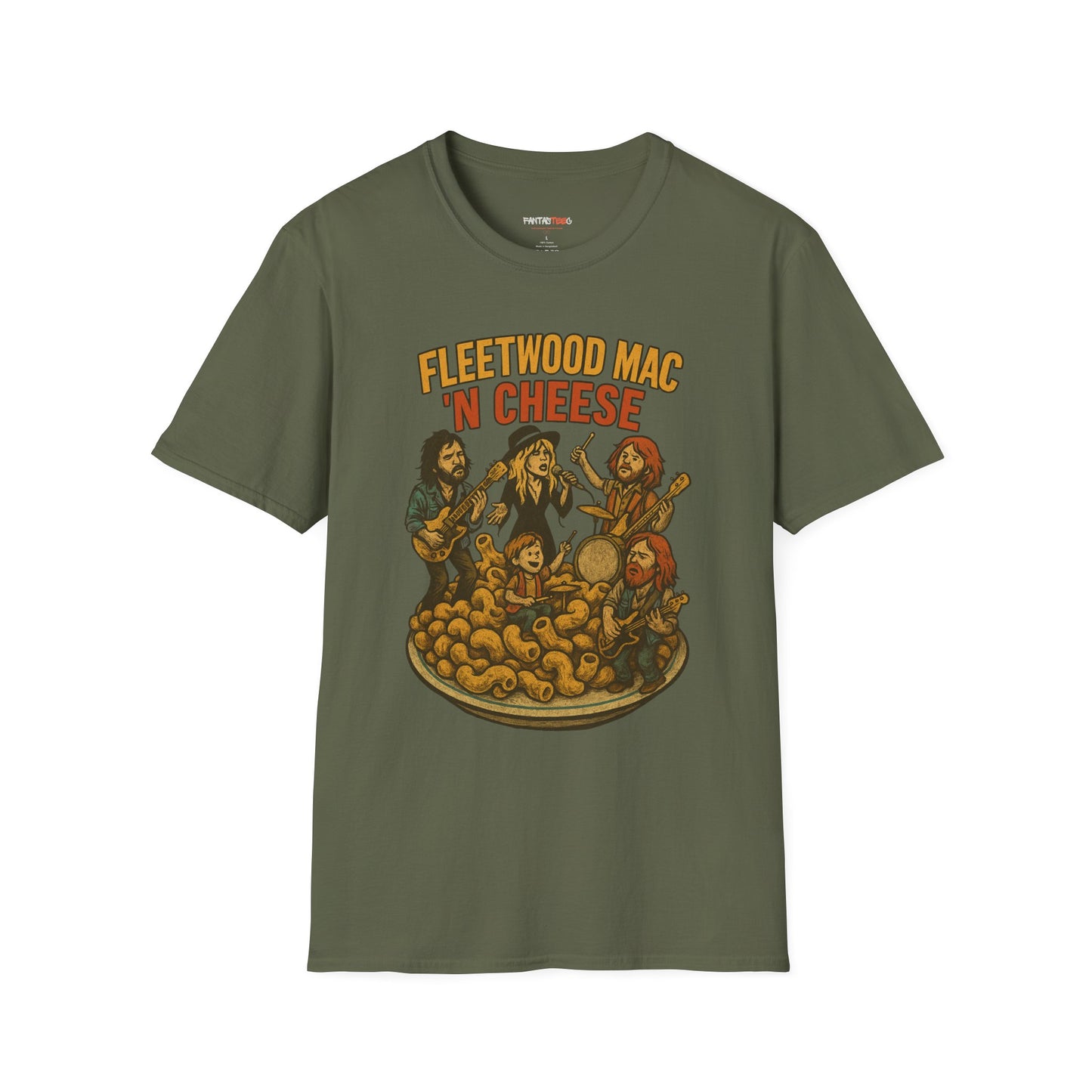 Funny Music-Themed T-Shirt, Fleetwood Mac 'n Cheese Graphic Tee, Unisex Tee for Foodies, Gift for Music Lovers, Casual Wear, Festival Shirt