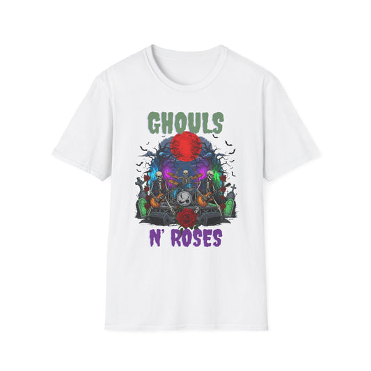 Halloween Skeleton Ghouls and Roses Band UnisexT-Shirt