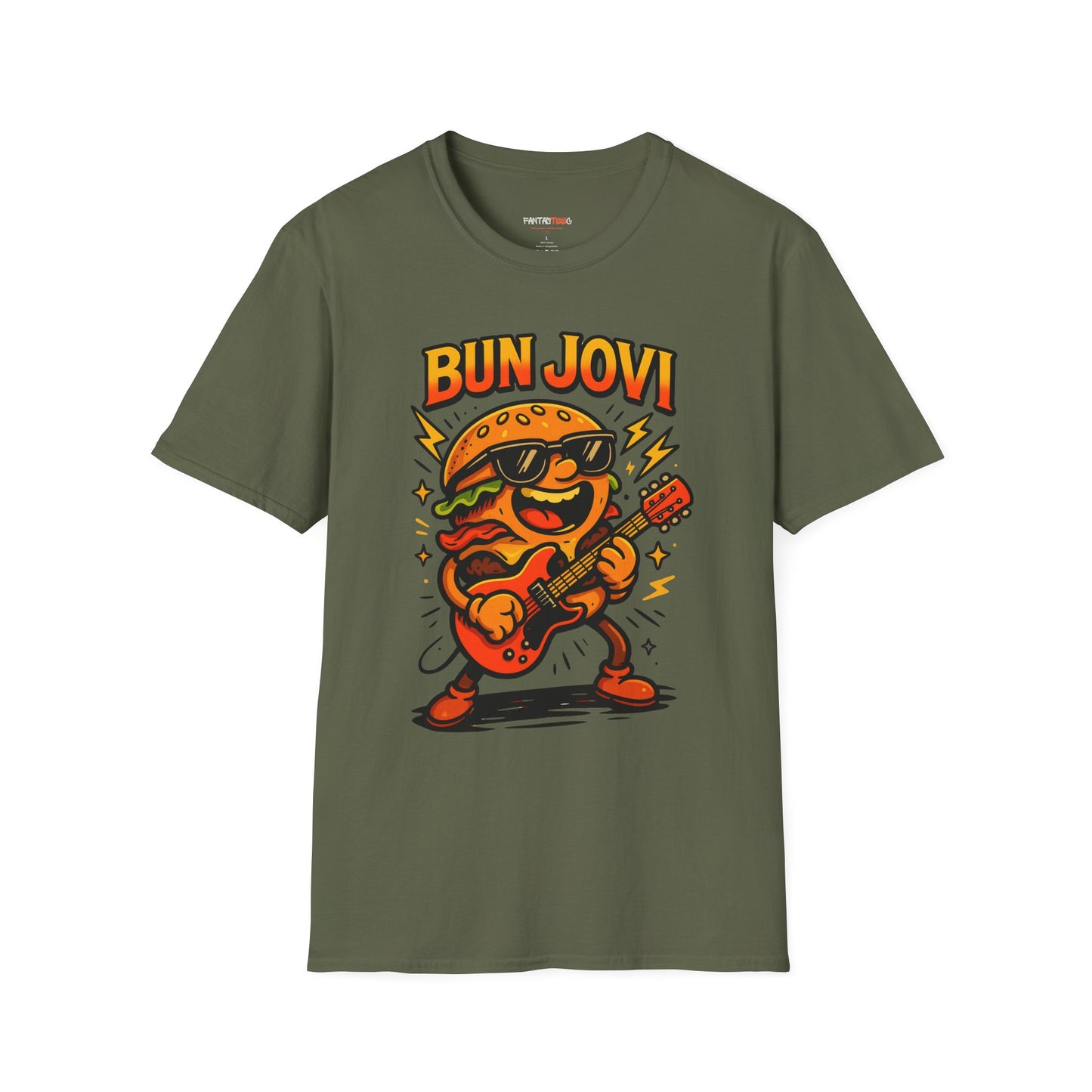 Bun Jovi Graphic Tee | Fun Unisex Softstyle T-Shirt | Music Lover Gift, Foodie Apparel, Festival Wear, Quirky Style, Concert Outfit