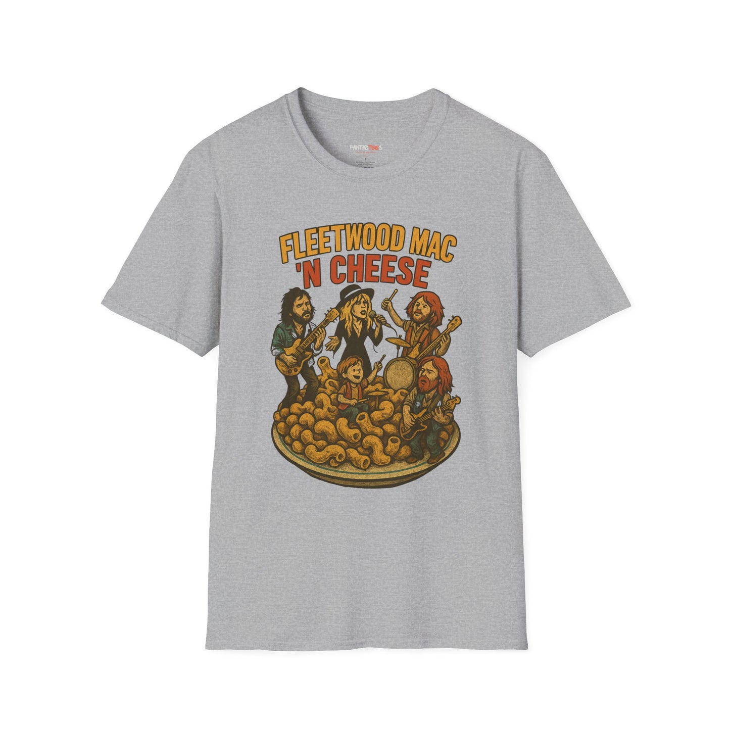 Funny Music-Themed T-Shirt, Fleetwood Mac 'n Cheese Graphic Tee, Unisex Tee for Foodies, Gift for Music Lovers, Casual Wear, Festival Shirt