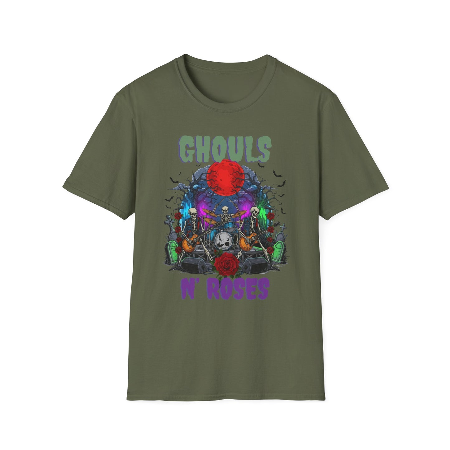 Halloween Skeleton Ghouls and Roses Band UnisexT-Shirt