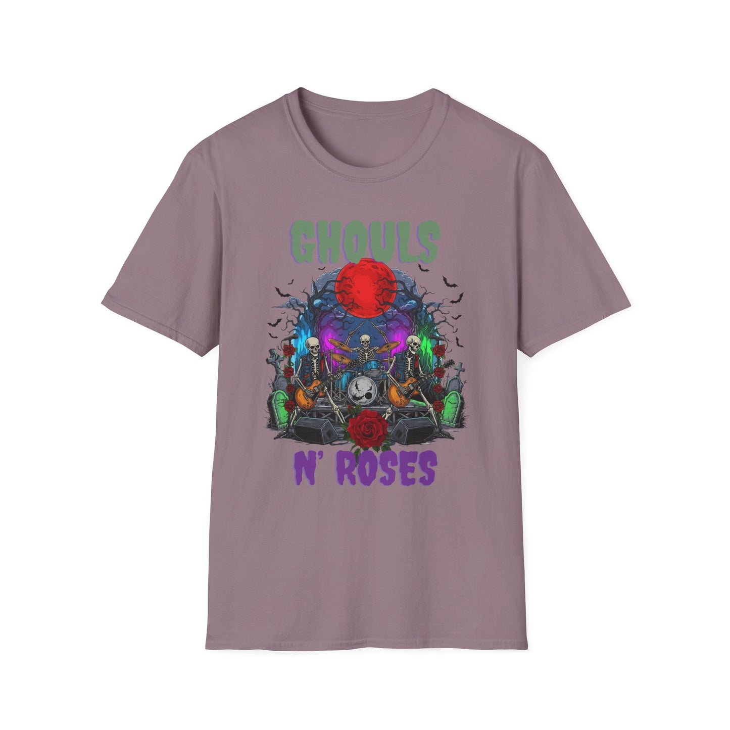 Halloween Skeleton Ghouls and Roses Band UnisexT-Shirt