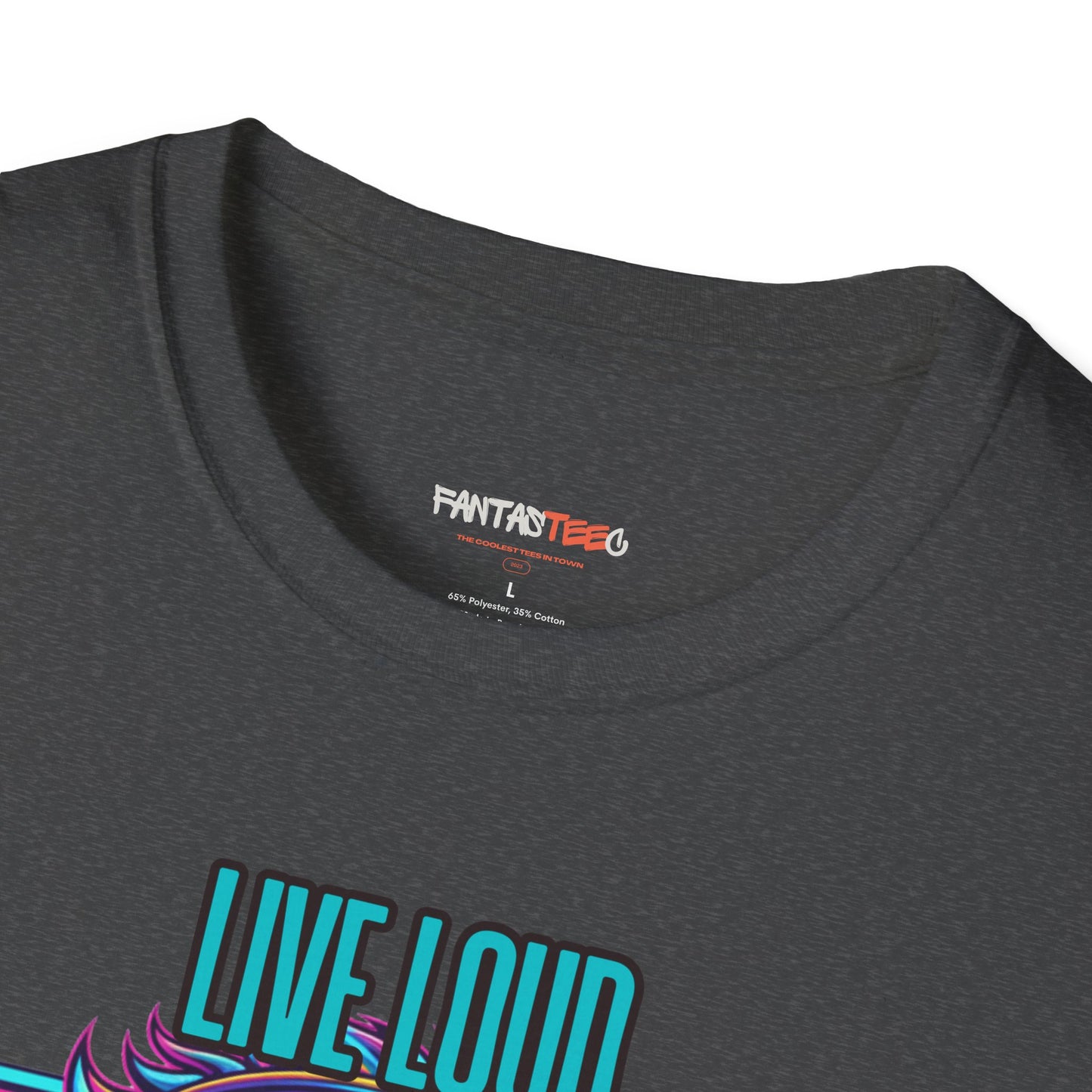 Vibrant Lion Graphic Tee | Unisex Softstyle T-Shirt with 'Live Loud Die Proud' Design, Casual Wear, Gift for Music Lovers.