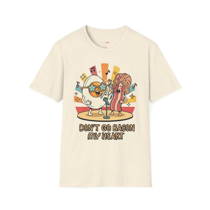 Retro Fun Unisex Softstyle T-Shirt - 'Don't Go Bacon My Heart' Design - Perfect for Food Lovers, Music Enthusiasts, and Gift Giving