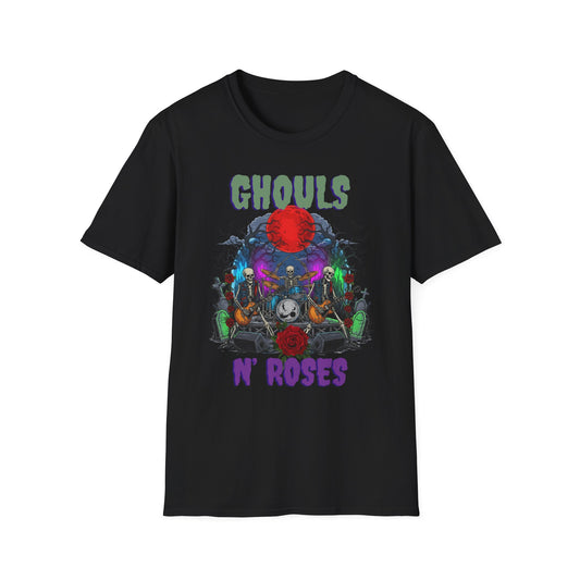 Halloween Skeleton Ghouls and Roses Band UnisexT-Shirt