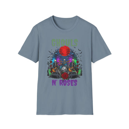 Halloween Skeleton Ghouls and Roses Band UnisexT-Shirt