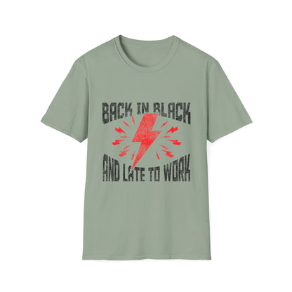 Rock & Roll T-Shirt | Back in Black, Late to Work Tee, Music Lover Gift, Casual Wear, Concert Outfit, Gift for Him/Her