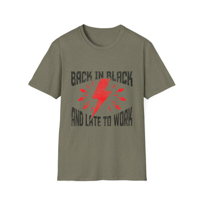 Rock & Roll T-Shirt | Back in Black, Late to Work Tee, Music Lover Gift, Casual Wear, Concert Outfit, Gift for Him/Her