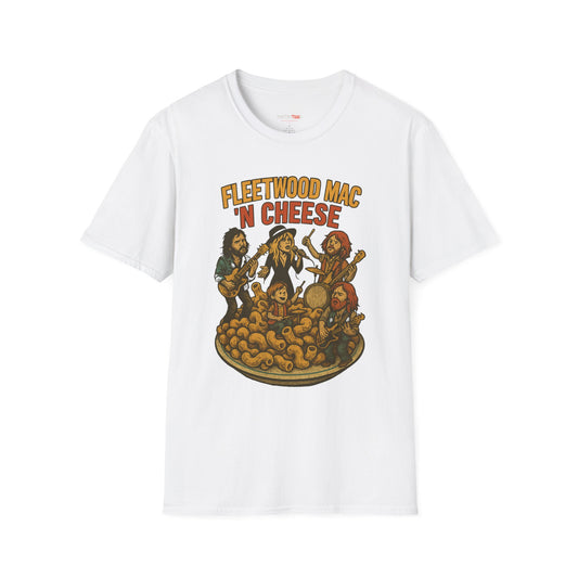Funny Music-Themed T-Shirt, Fleetwood Mac 'n Cheese Graphic Tee, Unisex Tee for Foodies, Gift for Music Lovers, Casual Wear, Festival Shirt
