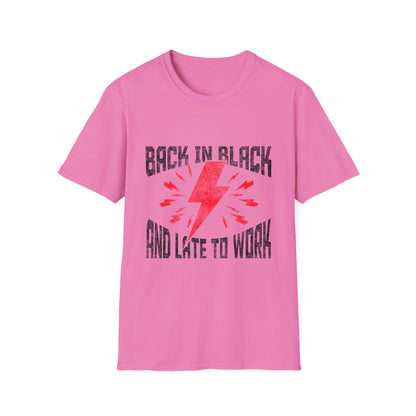 Rock & Roll T-Shirt | Back in Black, Late to Work Tee, Music Lover Gift, Casual Wear, Concert Outfit, Gift for Him/Her