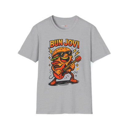 Bun Jovi Graphic Tee | Fun Unisex Softstyle T-Shirt | Music Lover Gift, Foodie Apparel, Festival Wear, Quirky Style, Concert Outfit