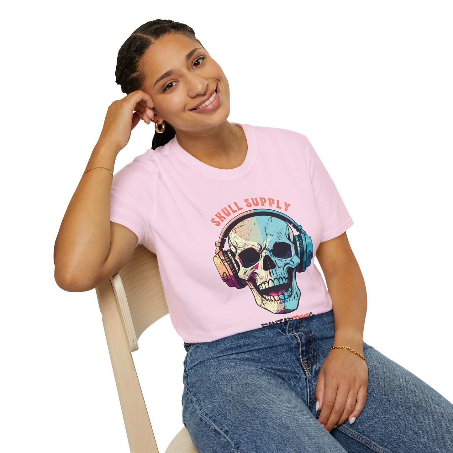 Laughing Skull Unisex T-Shirt with Headphones