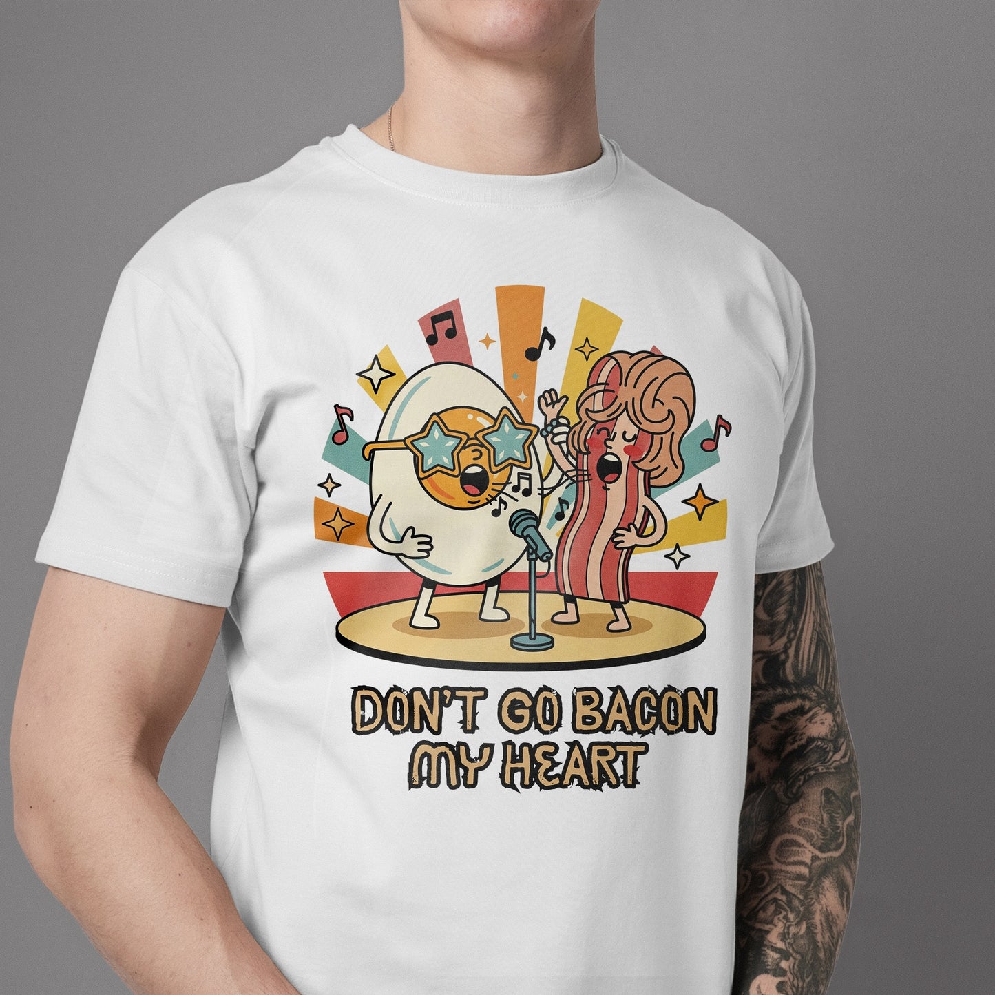 Retro Fun Unisex Softstyle T-Shirt - 'Don't Go Bacon My Heart' Design - Perfect for Food Lovers, Music Enthusiasts, and Gift Giving