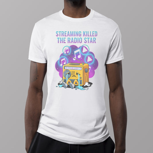 Streaming Killed the Radio Star, Retro Music Themed T-Shirt, Music Lover Gift, Stylish Tee,Unique Music T-Shirt, Gift for Musicians.