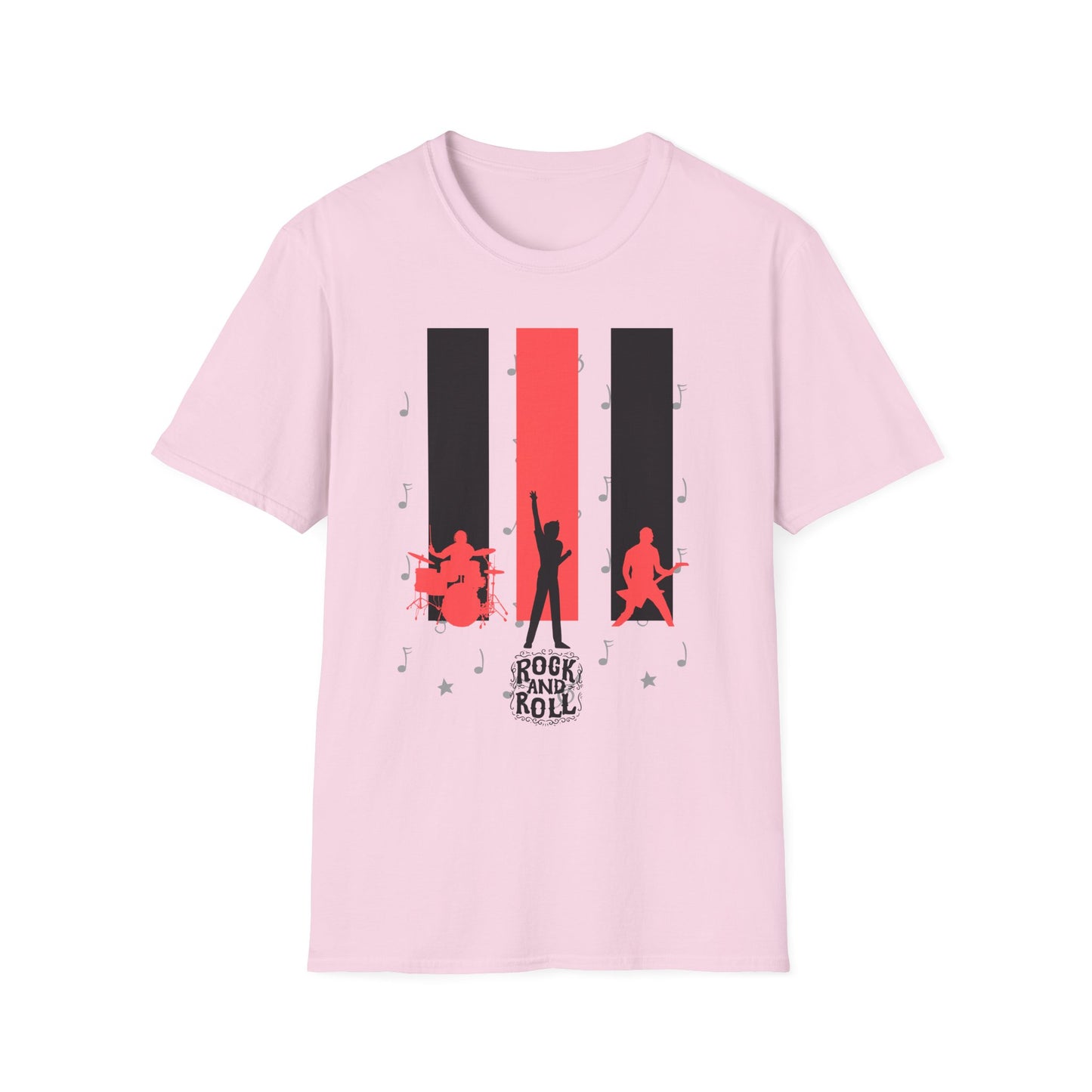 Rock Band T-Shirt with Musical Note Background