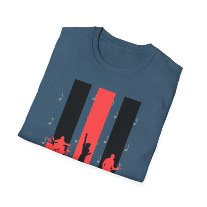 Rock Band T-Shirt with Musical Note Background