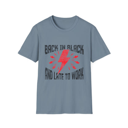 Rock & Roll T-Shirt | Back in Black, Late to Work Tee, Music Lover Gift, Casual Wear, Concert Outfit, Gift for Him/Her
