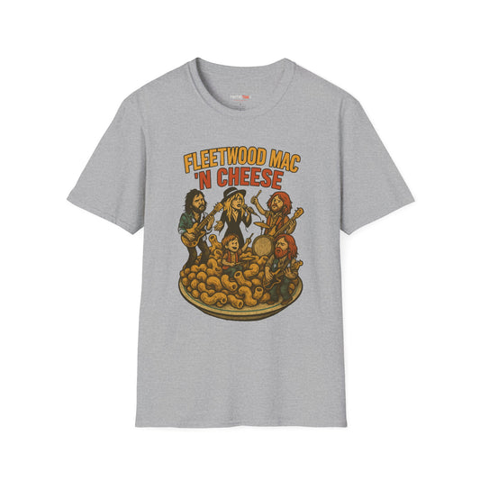 Funny Music-Themed T-Shirt, Fleetwood Mac 'n Cheese Graphic Tee, Unisex Tee for Foodies, Gift for Music Lovers, Casual Wear, Festival Shirt