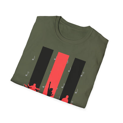 Rock Band T-Shirt with Musical Note Background