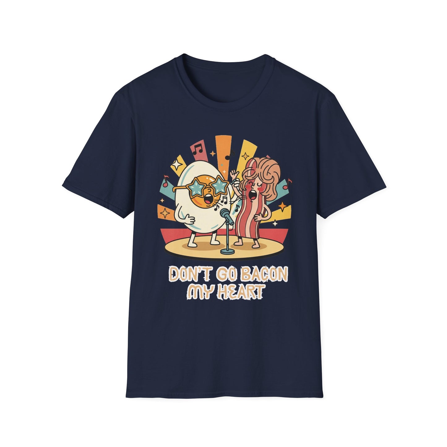 Retro Fun Unisex Softstyle T-Shirt - 'Don't Go Bacon My Heart' Design - Perfect for Food Lovers, Music Enthusiasts, and Gift Giving