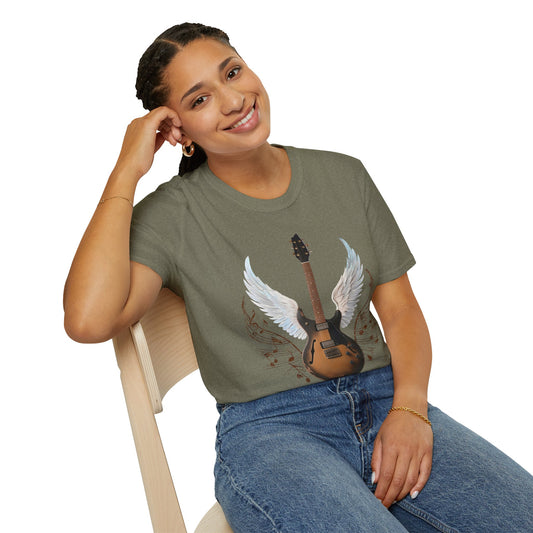 Winged Guitar Unisex T-Shirt, Music Lover Gift, Rock Band Merch, Casual Wear, Concert Outfit, Vintage Style